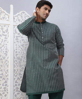 ANOUK Men Embroidered Straight Kurta(Dark Green)