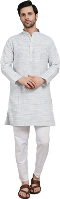 Abhiyuthan Men Woven Design Straight Kurta(Light Blue)
