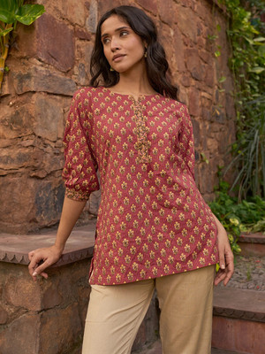 LIBAS Women Printed Straight Kurta(Pink)
