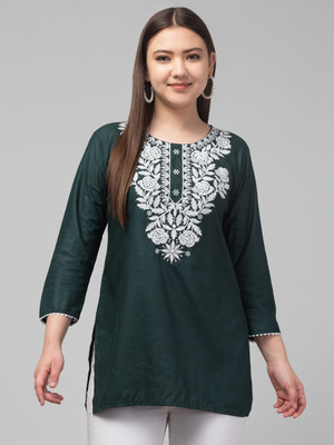NOMANI FASHION Casual Embroidered Women Dark Green Top