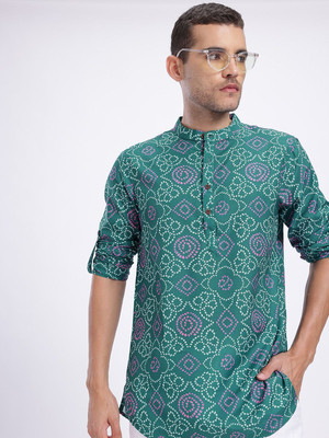 Anouk Rustic Men Bandhani Straight Kurta(Green)