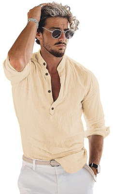 CROWNTAIL Men Solid Straight Kurta(Beige)