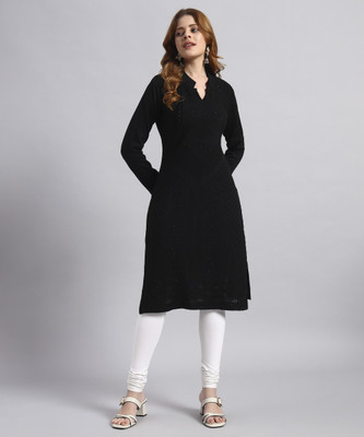 DUCOHIVE Women Self Design Straight Kurta(Black)