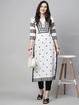 JB TEX Women Printed Straight Kurta(White)