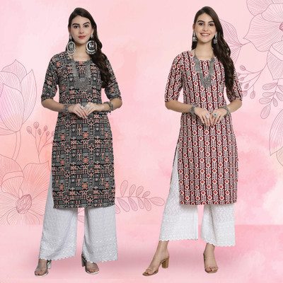 EthnicBasket Women Printed Straight Kurta(Multicolor)