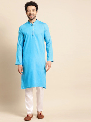 Rajubhai Hargovindas Men Self Design Straight Kurta(Blue)