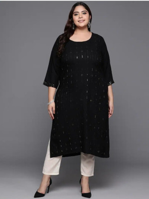 Elegant Creation Women Embroidered Straight Kurta(Black)