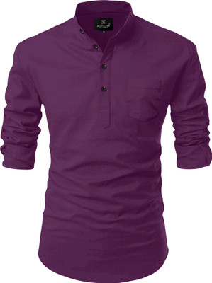 SPOQUE Men Solid Straight Kurta(Purple)