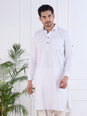Rajubhai Hargovindas Men Solid Pathani Kurta(White)