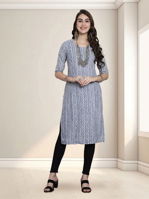 1 Stop Fashion Women Printed A-line Kurta(Blue, White)