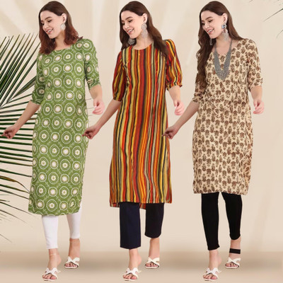 1 Stop Fashion Women Printed Straight Kurta(Multicolor)