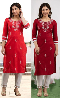 SISTO Women Chikan Embroidery A-line Kurta(Multicolor)