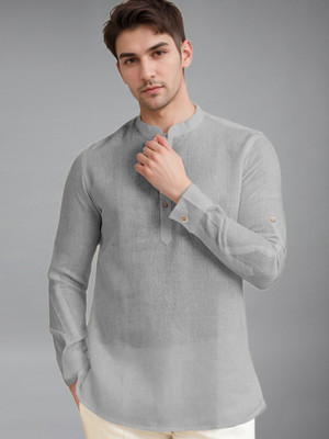 Univibe Men Solid A-line Kurta(Grey)