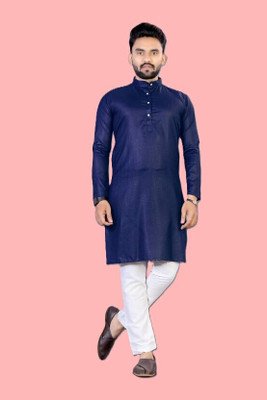 OMKAR EN TRENDS Men Printed Straight Kurta(Dark Blue)