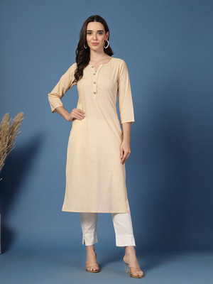Daevish Women Solid Straight Kurta(Beige)