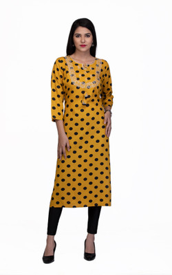 MAD URBAN Women Embroidered Straight Kurta(Yellow)