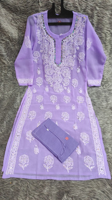 Neelam Chikan Women Chikan Embroidery Straight Kurta(Purple)