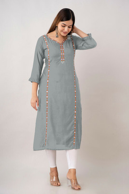 Kapadia Women Geometric Print Straight Kurta(Grey)