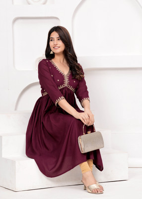 Lakshay Fashion Women Embroidered Anarkali Kurta(Purple)