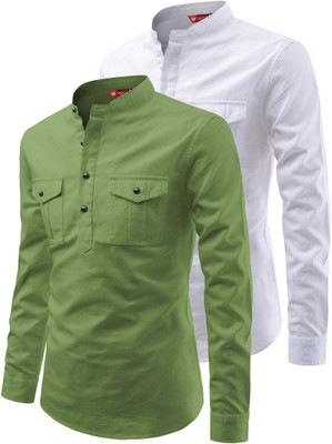 Yugnik Men Solid A-line Kurta(Light Green)
