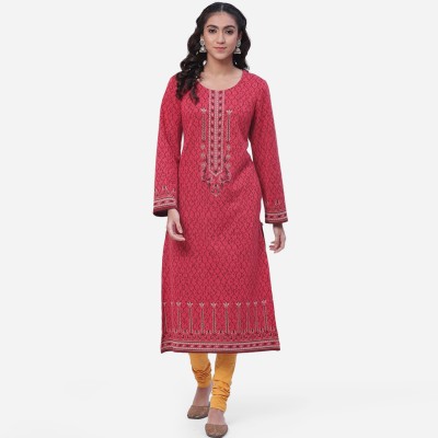 BIBA Women Printed Straight Kurta(Maroon, Red)