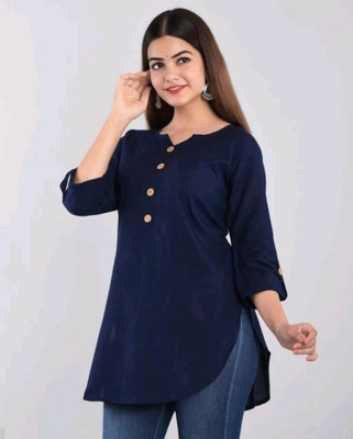 AYUB Women Solid Straight Kurta(Dark Blue)