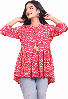 RAISHREE Women Printed Flared Kurta(Pink)