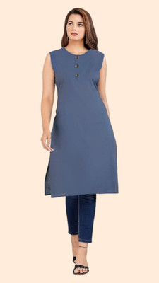 Good Straders Women Solid Straight Kurta(Blue)