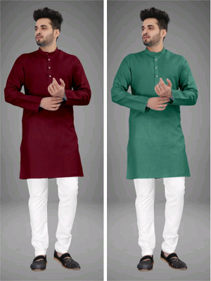 CRYSTALREVENUE Men Solid Straight Kurta(Multicolor)