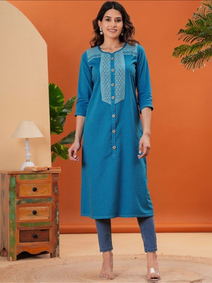 PP Vastram Women Washed A-line Kurta(Light Blue)