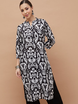 Melange by Lifestyle Women Printed Straight Kurta(Black, White)