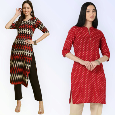 HouseOfCommon Women Printed Straight Kurta(Multicolor)