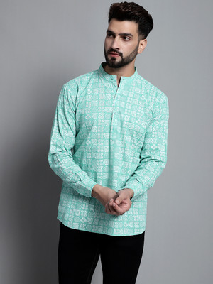 ANOUK Men Printed Straight Kurta(Green)