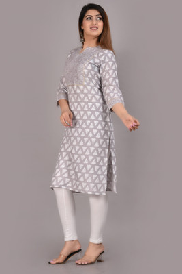 Glowworld Women Printed Straight Kurta(Grey)