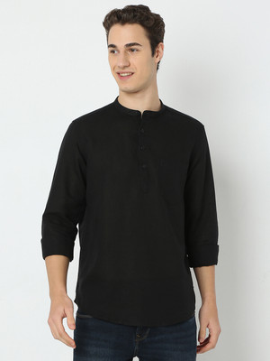 Spykar Men Solid Straight Kurta(Black)