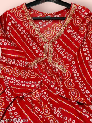 mk creation Women Printed Anarkali Kurta(Red)