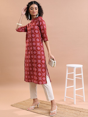 Vishudh Women Printed Straight Kurta(Brown)