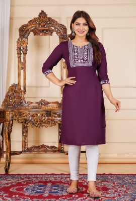 KULSUM Women Embroidered A-line Kurta(Brown)