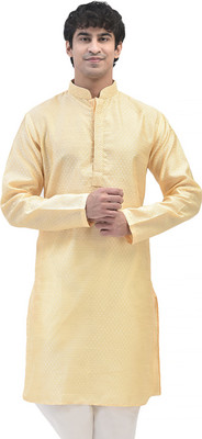 SG LEMAN Men Self Design Straight Kurta(Yellow)
