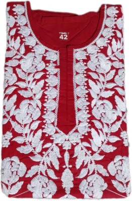 Sheeraz enterprise Women Chikan Embroidery A-line Kurta(Red)