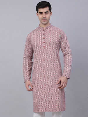 Jompers Men Embroidered Straight Kurta(Red)