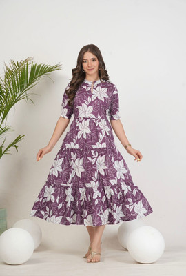 sanjya Women Printed Anarkali Kurta(Purple)
