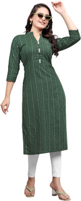 FABTOWN Women Striped Frontslit Kurta(Green)