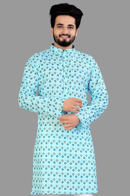 IMAGO Men Printed Straight Kurta(Light Blue)