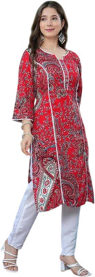 PINSFASION Women Printed, Paisley A-line Kurta(Red)