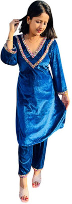 Akshita Women Solid Ethnic Dress Kurta(Blue)