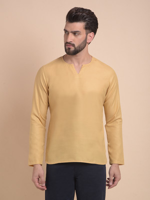 ANOUK Men Solid Straight Kurta(Beige)