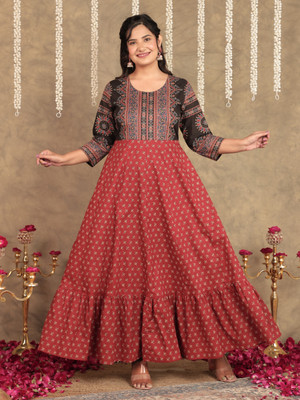 Aramya Women Floral Print Anarkali Kurta(Red)