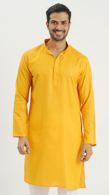 Modern Mughals Men Solid Straight Kurta(Yellow)