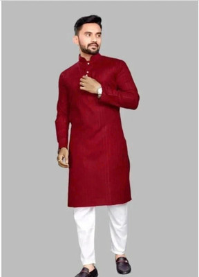 Shivgarmets Men Striped A-line Kurta(Maroon)